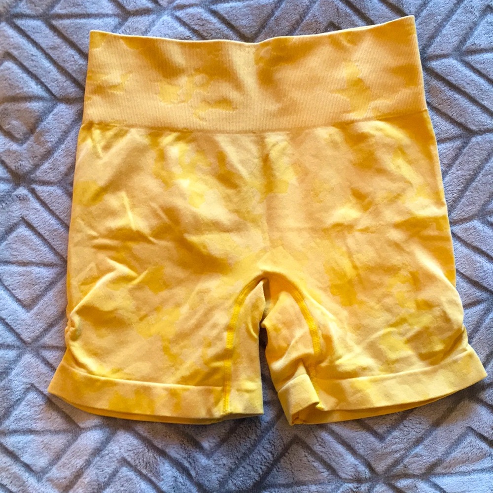 Yellow Camo Workout Shorts